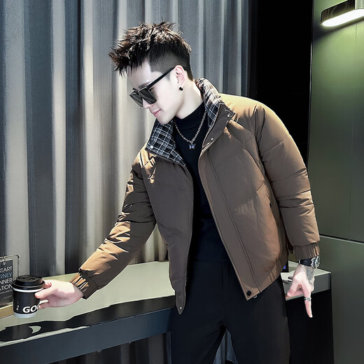Jason's trendy brand handsome workwear down jacket men's winter thickened stand-up collar cotton jacket 2025 new men's winter jacket F122 coffee color M recommended 95-110Jin Jin equals 0.5 kg