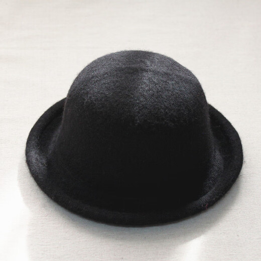 Age-reducing curled small ball top hat for women solid color wool basin hat fisherman hat dome versatile Korean version black adjustable