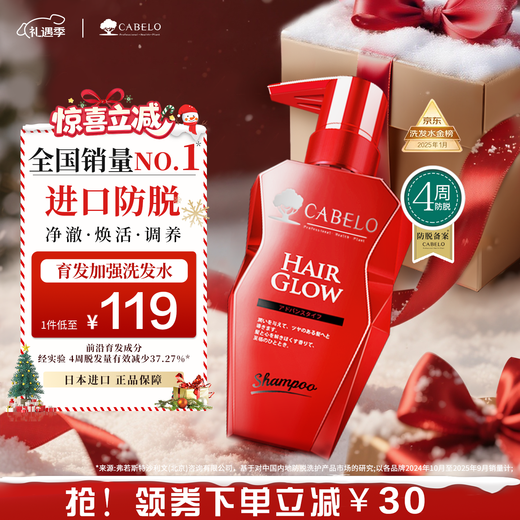 CABELO imported from Japan, anti-hair loss and hair growth strengthening shampoo 350ml, silicone-free, strengthens roots and hair, purifies scalp