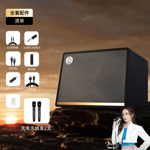 Yamiser Professional Singing Speaker Blue Sound Internal Recording Guitar Outdoor K-Song Live Broadcast Surround High-Power Audio Hot-Selling Gift Subwoofer Rehearsal All-purpose Model - Obsidian K-Singing + Musical Instruments + Live Broadcasting + Listening to Songs + Official Standard Configuration + 2 Wireless