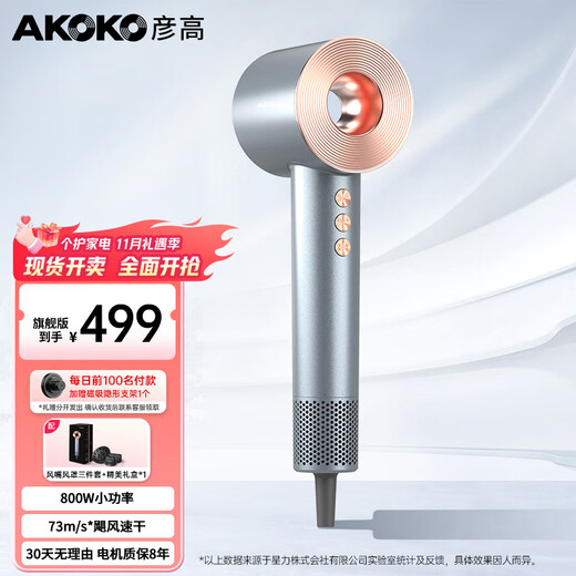 Yangao AKOKO Yangao hair dryer for home dormitory students 800w negative ion hair care high speed low power 500w gift birthday gift for women flagship version - Glacier Silver (800W)