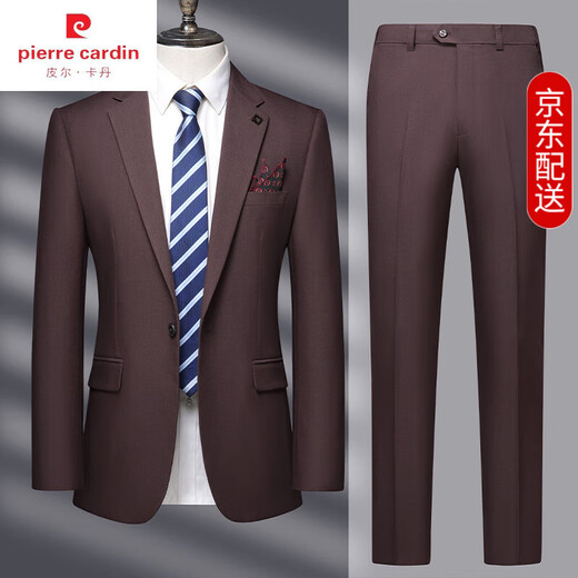 Pierre Cardin suit men's business party business slim work professional formal dress groom wedding suit jacket dark red M 170
