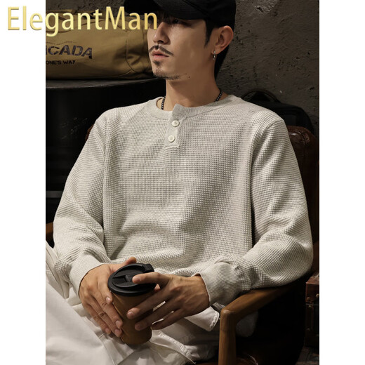 ElegantMan old money style Henry collar sweater for men in autumn retro lazy style long-sleeved sweater bottoming shirt top Snowflake Gray M _ Suitable for -125Jin Jin equals 0.5kg