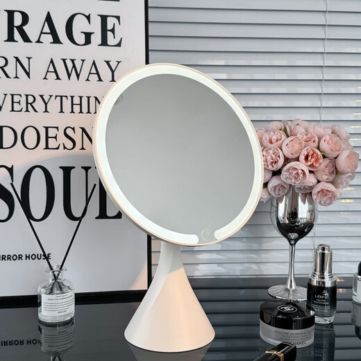 Light luxury desktop makeup mirror with LED light desktop touch-up dormitory office makeup mirror white small size rechargeable