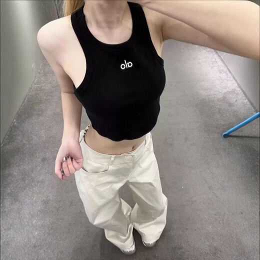 ALOGANT Spring Sleeveless Tank Top Casual Sports Slim Short Threaded Top White M