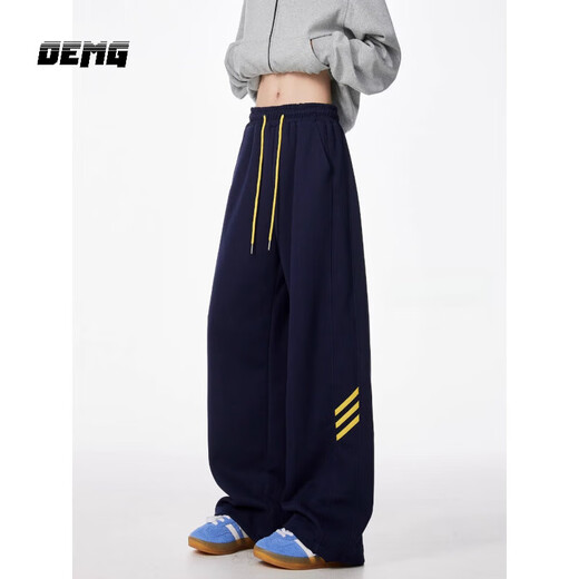 OEMG Three Stripes Casual Pants Men's 2025 Autumn New American Fashion Brand Heavy Sports Pants Loose Straight Navy Blue XL Recommended 110-130Jin Jin equals 0.5kg
