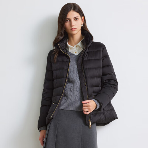 Scofield 90% goose down women's short fur collar down jacket containing mulberry silk new product black M 165