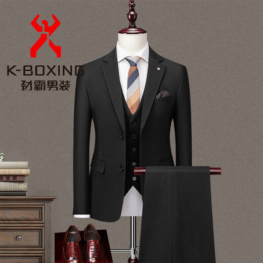 KBXNG Jinba 2025 Spring and Autumn Men's Three-piece Suit Suit Youth New Business Casual Solid Color Versatile Banquet Dress Chaoge-SJT96002 Black S