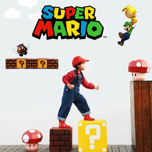 New Year's Day Mario cos costume children's overalls Halloween costume cosplay Mary costume red sweatshirt + denim overalls 110 cm