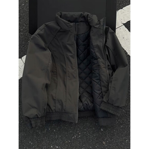 She Manlai cleanfit deconstructed stand-up collar down cotton jacket men's winter high-end bomber jacket thickened cotton jacket dark gray cotton jacket XL