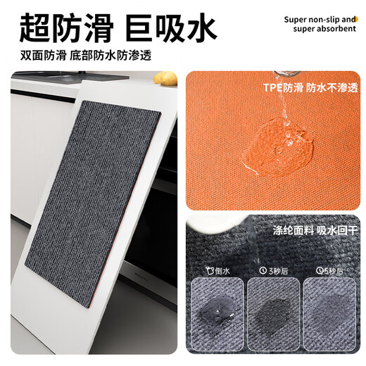 Jun Yuexi kitchen floor mat is waterproof, non-slip, wipeable, washable, oil-proof, full-cover, special high-end mat, stain-resistant, household large area, gray TPE single stripe 9mm thickened version 200cm*300cm