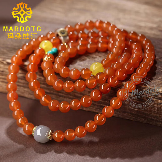 Madowetin South Red Agate 108 Buddha Beads Bracelet Women's Multi-circle Bracelet Zodiac Year Amulet Rosary Beads Holiday Gift Puxian Bodhisattva (Dragon/Snake) Bead Diameter 6MM
