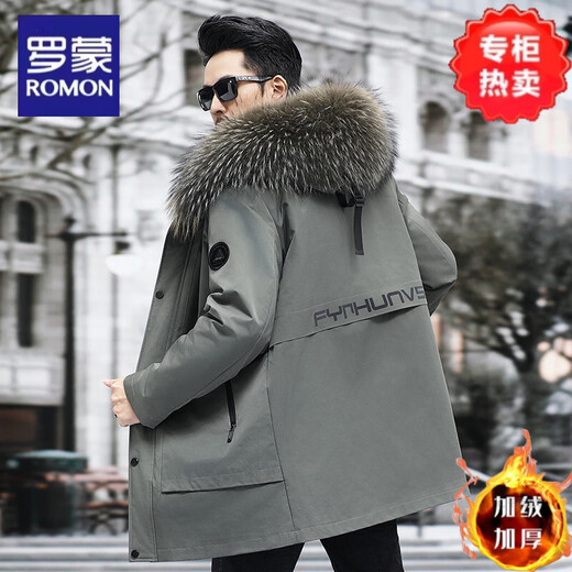 Lomon Paik men's 2025 new winter fox fur lining fur one-piece mid-length mink fur coat green shell + khaki fox fur lining <genuine fur one> M 90Jin Jin equals 0.5kg -110Jin Jin equals 0.5kg