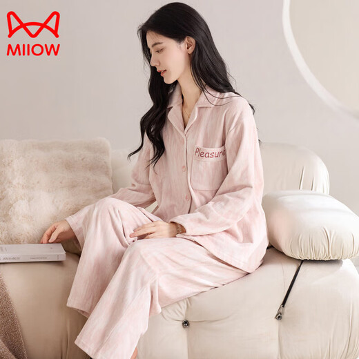 Cat couple pajamas winter island velvet thickened warm heat storage plus velvet coral velvet home clothes 89071 M