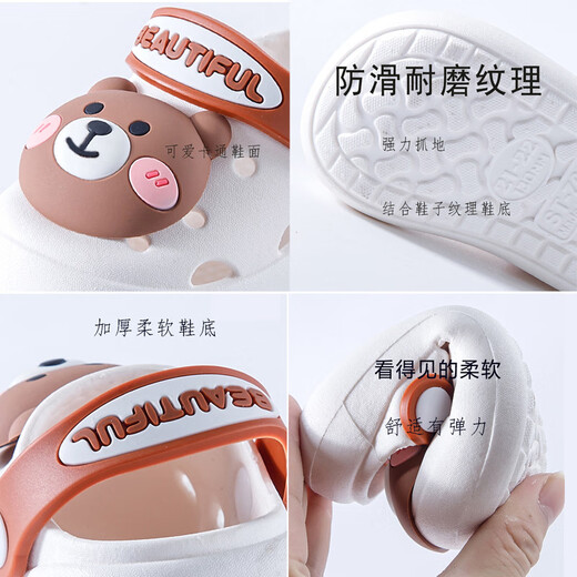 Croc Shoes Children's Slippers Non-slip Cartoon Summer Baotou Sandals Baby Croc Shoes Boys Girls Sandals Summer Three-dimensional Bear Yellow 21 _22 Inner Length 13cm Suitable for Foot Length 12cm