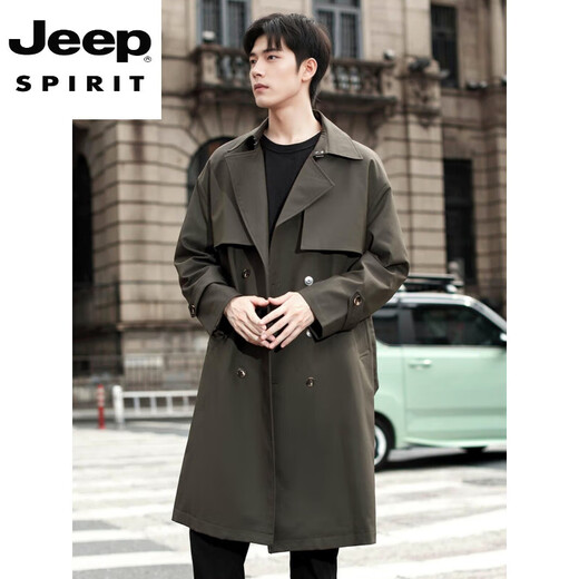 JEEP SPIRIT2025 new style windbreaker men's mid-length over the knee spring and autumn men's coat double-breasted Cthulhu civilian coat trendy black M