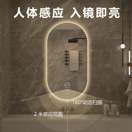 Oval wall-mounted smart bathroom mirror beauty salon with lighted LED touch screen induction defogging high-definition makeup mirror Type B + Tmall Elf intelligent control + Bluetooth + defogging + three-color stepless dimming 16