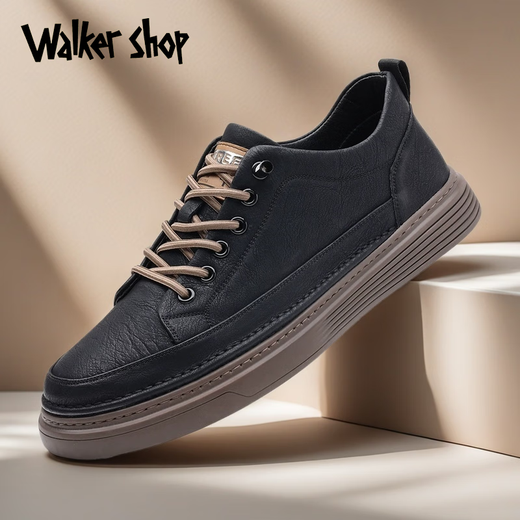 Walker Shop Casual Shoes Men's Breathable Elastic Strap High Quality Cowhide Business Shoes Trendy Shoes Casual Leather Shoes Black 41