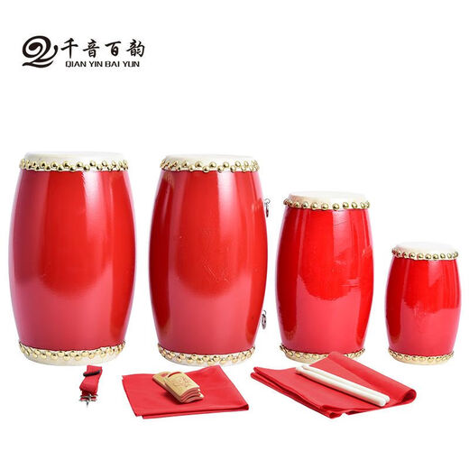 千音百韵（QIANYINBAIYUN）腰鼓12 14 15CM成人腰鼓秧歌舞蹈牛皮幼儿园儿童腰鼓大人安塞腰鼓 9CM+鼓棒+背带+方巾（适用幼儿）