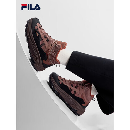 FILA autumn and winter women's shoes mid-cut plus velvet dad shoes sneakers 2025 winter new style baby's breath 2 casual shoes asparagus white/black-WB 35.5
