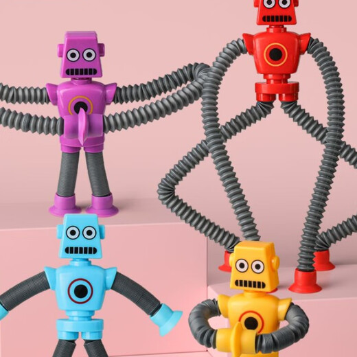Leuchtend und vielseitiger Roboter Teleskoprohr Puzzle Stretch Cartoon Saugnapfbecher Eltern-Kind-Interaktion Kreatives Dekompression Spielzeug 4 Pakete von leuchtenden Modellen