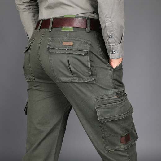 Pantalones casuales de otoño e invierno de marca para hombres para ropa de trabajo para hombres Puertos de algodón puro pantalones de bolsillo múltiples rectos