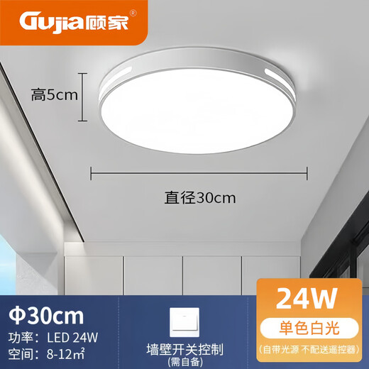 Gujia Bedroom Lamp Full Spectrum LED Zhongshan Lamps 2025 New Dining Room Living Room Main Lamp Large Eye Protection Ceiling Lamp Limited to 1 Piece Round Style - 30cm - White Light 24W Full Spectrum Eye Protection
