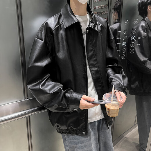 Shelley Jones American Retro Leather Jacket for Men and Women Spring and Automne New Style Handsome Top Top Loose Casual Couple Veste Black L [Recommandé 110-125 Jin [Jin est égal à 0,5 kg]]]
