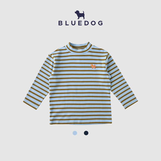 BLUEDOG blue dog autumn and winter Korean imported children's striped long-sleeved T-shirt for boys and girls half-high collar inner top, navy blue 120 cm