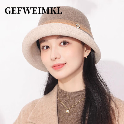 GEFWEIMKL merino woolen hat for women in autumn and winter new style British versatile color-blocked curled fisherman hat retro temperament women's hat brown coffee color one size