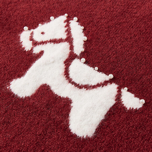 Xiangying New Year Red Round Neck Sweater Women's 2026 Spring New Zodiac Year of the Horse Jacquard Beaded Knitted Top Red M 160/84A/95-110Jin Jin is equal to 0.5 kg