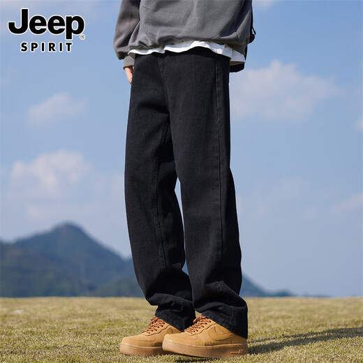 JEEP SPIRIT吉普牛仔裤男士秋冬季直筒裤子男美式宽松休闲裤 黑色 XL