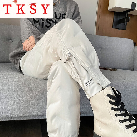 TKSY2026 New Fashion Down Pants Women's Outerwear Winter Northeastern Wearable Warm Overalls Loose White Duck Down Pants White L 106-115Jin Jin is equal to 0.5 kg