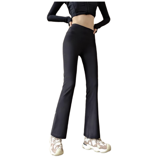 ACKDCS Yogahosen für Frauen im Herbst- und Winterlauf, hohem elastisches Nacktgefühl, enge dünne, glockenbopferte Hosen, hohe Taille und Hüftleben-Fitnesshosen K9889 Black S