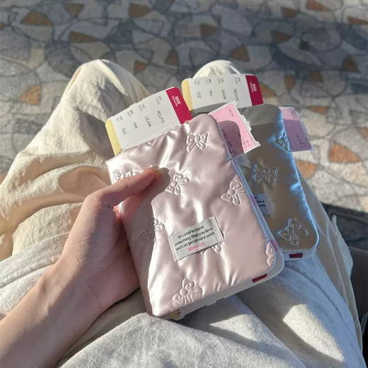 语森忆韩系ins蝴蝶结夹棉旅行护照夹保护套少女机票证件护照包收 蝴蝶结护照包银色