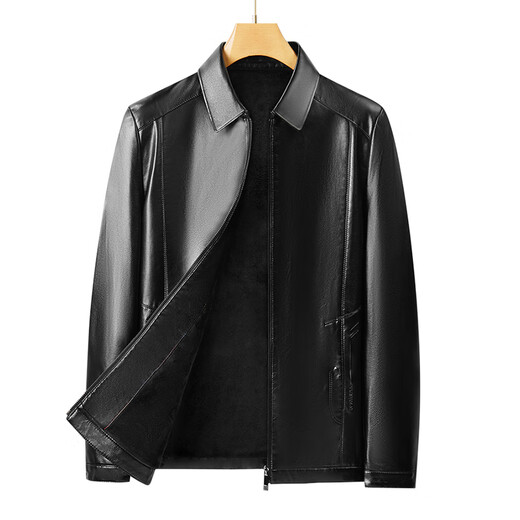 MONTAGUT pebbled & warm plus velvet 25 winter lapel leather jacket men's leather jacket PU leather black 4XL