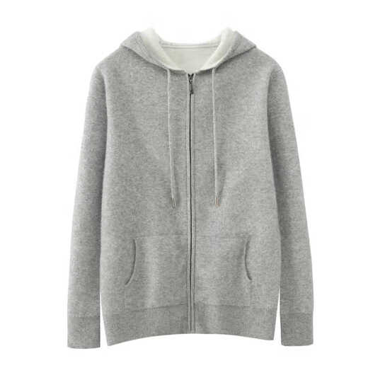 鄂尔多斯市产纯羊绒衫男士连帽卫衣加厚套头毛衣宽松百搭秋冬羊毛 产自鄂尔多斯市-浅灰色 M 110-130斤