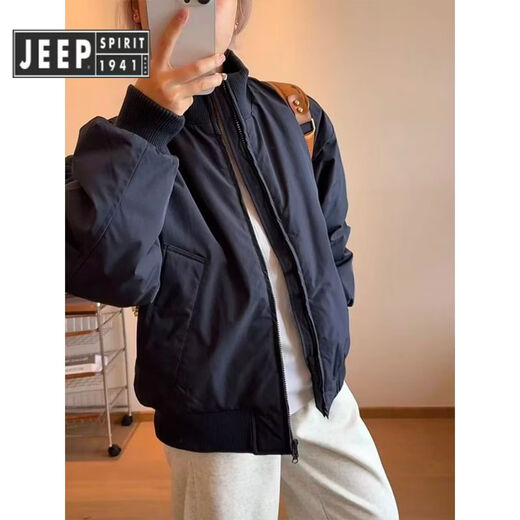 JEEP SPIRIT吉普藏青色轻薄鸭绒羽绒服男冬季美式抗寒保暖立领工装外套 黑色 5XL 200至220斤可穿