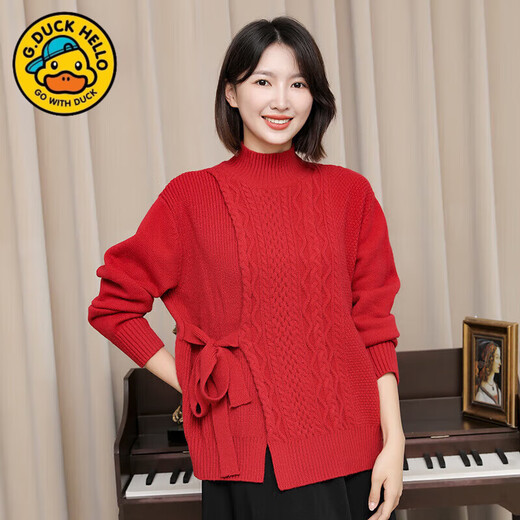 G.duck parent-child outfit for a family of three or four 2025 autumn and winter red sweater Chinese style sweater full family outfit festive wine red parent-child outfit 80 baby (recommended height 75-85cm)