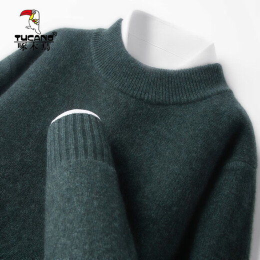 Woodpecker pure wool sweater men's 2025 winter new thickened high-end half turtleneck thickened warm knitted sweater bright rice camel S