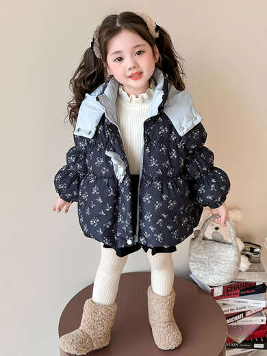 BALA suitable for girls white duck down jacket winter 2025 new children's thickened warm coat baby navy blue down jacket white duck down 90cm white duck down 110g
