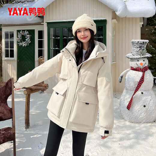 YAYA Down Jacket Women's Medium Long 2024 Winter New Fashion Outdoor Windproof Hooded Casual Warm Jacket YX Black L 165