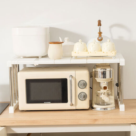 Fantasy kitchen microwave shelf storage rack multi-layer multi-layer household oven countertop rice cooker storage shelf length 89-109 width 24 height 22cm stainless steel tube left and right retractable