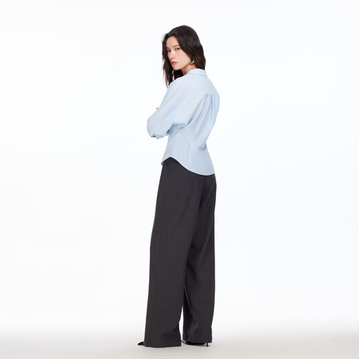 VEROMODA shirt women's 2026 spring new style waist V-neck adjustable sleeve length commuting top New Year's Eve Tryptamine Blue S