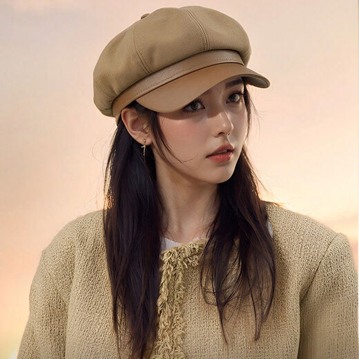 XINBUCKS Korean style beret women's four seasons literary British retro solid color octagonal hat ladies newsboy hat high appearance black one size fits 55-59CM