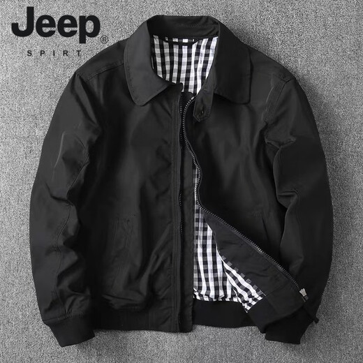 JEEP SPIRIT American Business Casual Men's Jacket Lapel Versatile Handsome Outerwear Spring and Autumn Windbreaker Workwear Jacket Men Black M