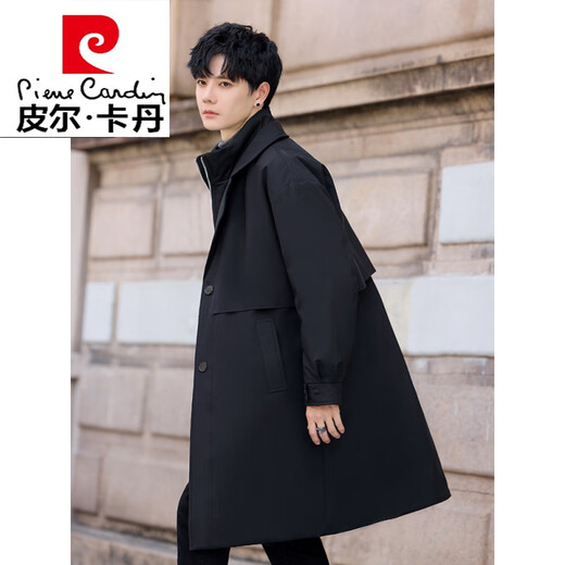 皮尔卡丹（pierre cardin）羽绒服男士中长款冬季白鸭绒2026年新款加厚潮牌高端休闲风衣外套 黑色 L 建议120-140斤
