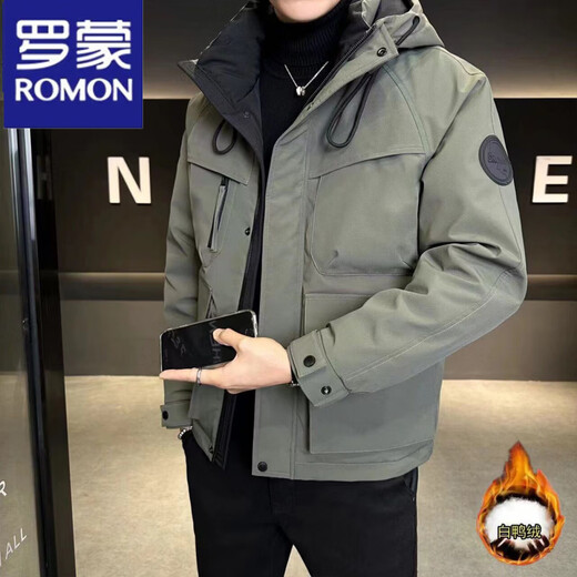 ROMON Windproof Down Jacket Men's 2025 New Outdoor Sports Winter Thickened Brand Winter Youth Jacket Army Green M 90-110