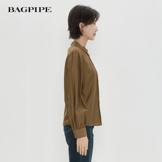 Bagpipe (Bagpipe) 2025 winter new style retro fashion regular casual style long-sleeved women's shirt versatile autumn and winter tops for women yellow green S 155