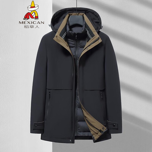 稻草人胖子哥2025可脱卸内胆羽绒服男冬季大码加厚保暖三合一冲.锋衣外 黑色 5XL 200-210斤